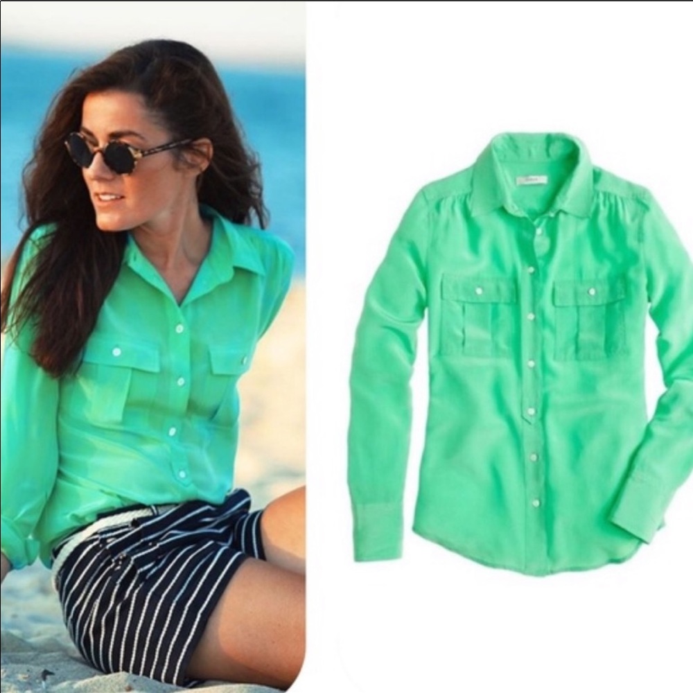 J. Crew silk camp shirt button down green
